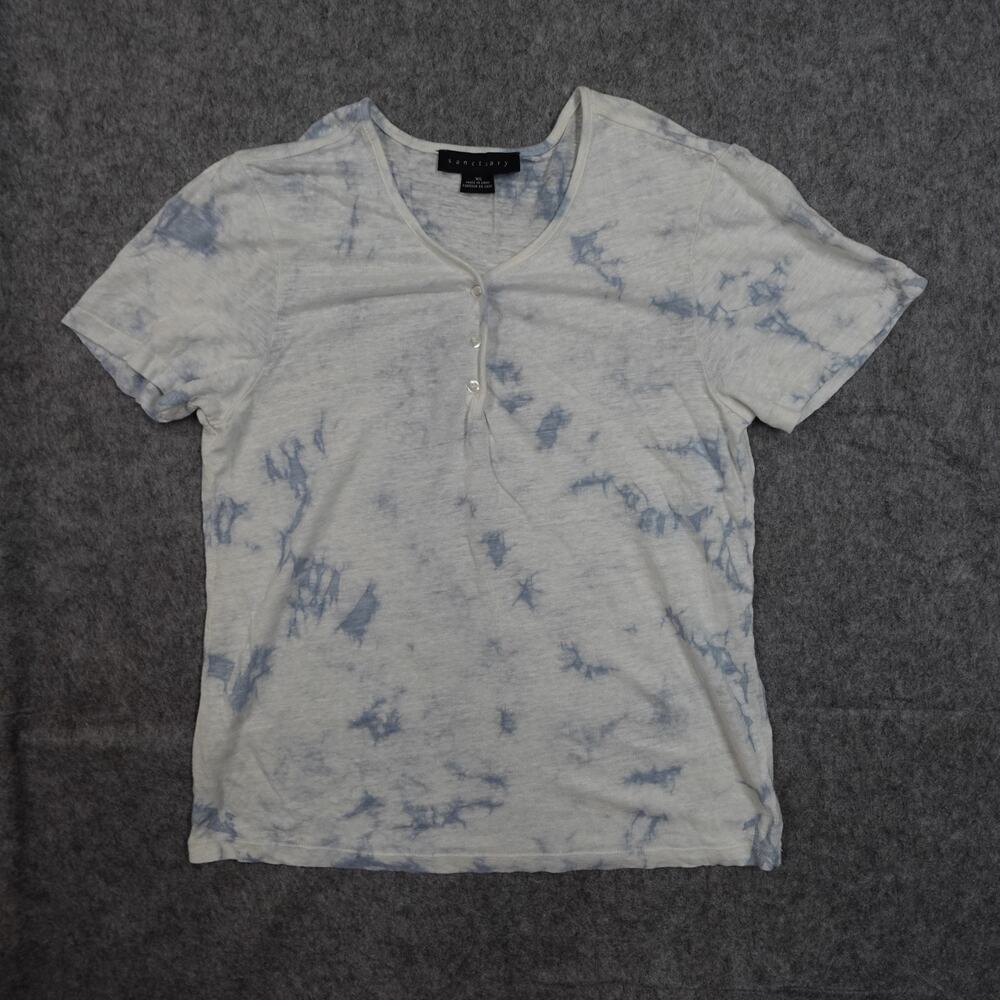 Sanctuary Top Womens Extra Small Knit‎ Tie Dye Henley Short Sleeve Casual Tee
